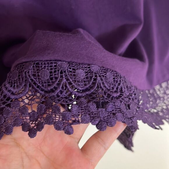 Gold Coast Always in Style Purple Lace Hem Henley Cotton Blouse Women's XXL - Picture 11 of 13